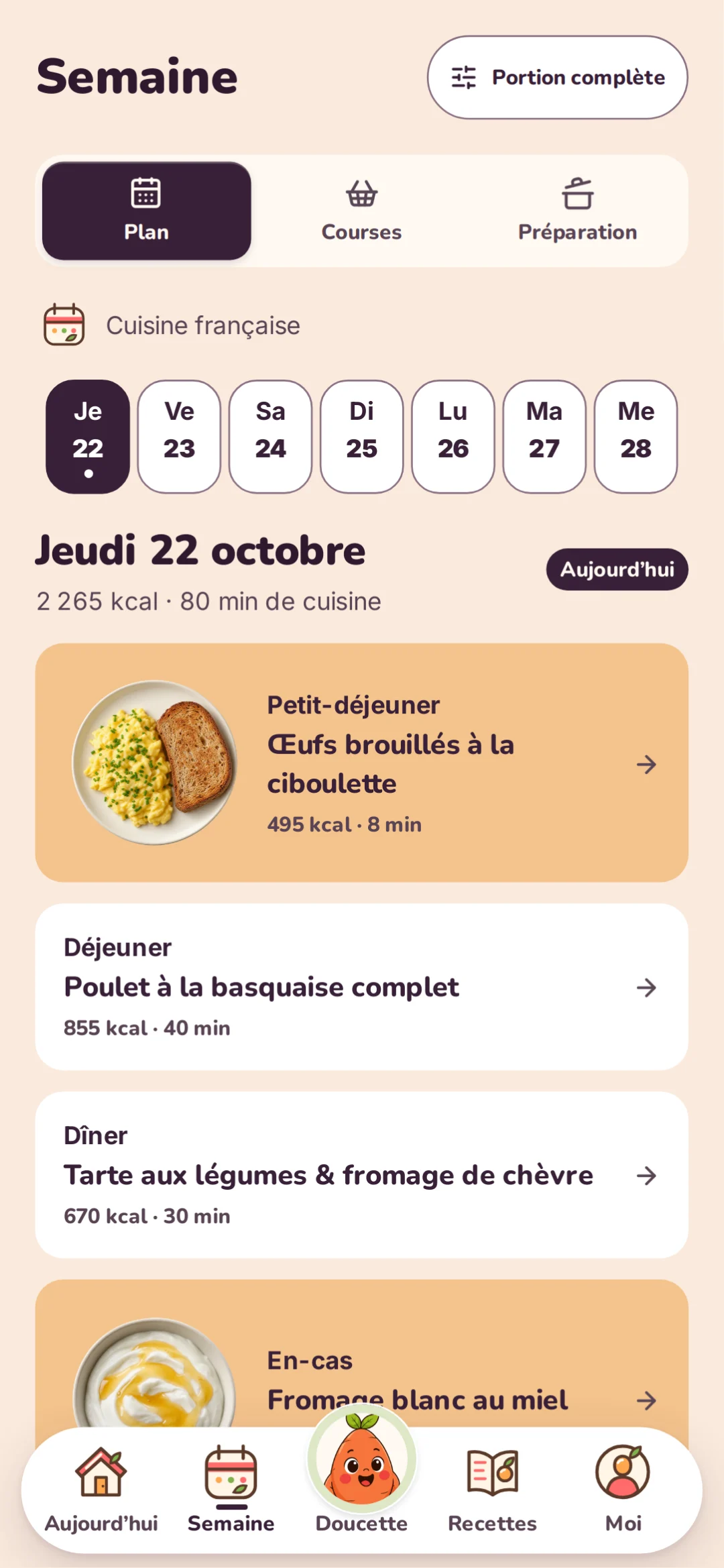 Écran Semaine de Doucette : les repas du jeudi